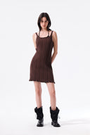 OPEN BACK RIBBED KNIT DRESS IN BROWN image 9