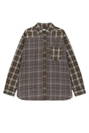MIXED CHECK OVER FIT SHIRT IN BROWN image 1