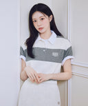 SMALL CLASSIC LOGO RUGBY STRIPE OVERSIZED COLLAR TEE IN IVORY image 1