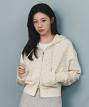 W CLASSIC LOGO CROP HOODIE ZIPUP IN IVORY image 1
