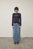 DAMAGE POINT LONG DENIM SKIRT IN BLUE image 11