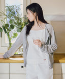 W SHEER KNIT CARDIGAN IN MELANGE GRAY image 2