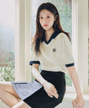 SMALL CLASSIC LOGO PK COLLAR POINT TEE IN IVORY image 2
