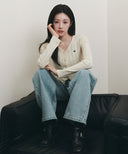 W V-NECK CROCHET KNIT CARDIGAN IN IVORY image 2