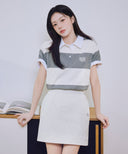 SMALL CLASSIC LOGO RUGBY STRIPE OVERSIZED COLLAR TEE IN IVORY image 2