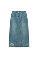 DAMAGE POINT LONG DENIM SKIRT IN BLUE image 10