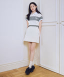 SMALL CLASSIC LOGO RUGBY STRIPE OVERSIZED COLLAR TEE IN IVORY image 4