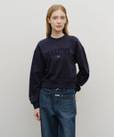 W RAW EDGE APPLIQUE LOGO CROP SWEATSHIRT IN NAVY image 1