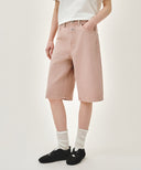 W LONG BERMUDA DENIM PANTS IN DUST PINK image 1