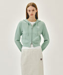 W SMALL CLASSIC LOGO CROP KNIT HOODIE ZIPUP IN MINT image 1
