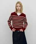 W STRIPE POLO KNIT IN BURGUNDY image 4