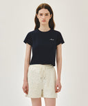 W SMALL LETTERING SLIM CROP TEE IN NAVY image 1