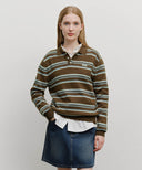 REGULAR LOGO STRIPE POLO KNIT IN CAMEL image 1