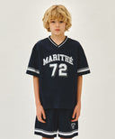 KIDS V NECK NYLON WOVEN TEE IN NAVY image 1