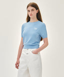 W SMALL CLASSIC LOGO HALF KNIT PULLOVER IN SKY BLUE image 2