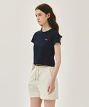 W SMALL LETTERING SLIM CROP TEE IN NAVY image 2