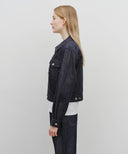 W DENIM TUCK DETAIL JACKET IN DARK BLUE image 2