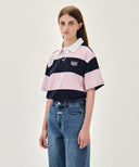 SMALL CLASSIC LOGO RUGBY STRIPE OVERSIZED COLLAR TEE IN PINK image 2