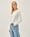 W FLOWER PATTERN LONG SLEEVE TEE IN IVORY image 2