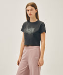 W CLASSIC LOGO CROP TEE IN CHARCOAL GREY image 2