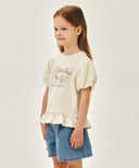 KIDS W BALLOON SLEEVE PEPLUM TEE IN CREAM image 2