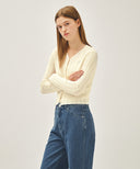 W V-NECK CROCHET KNIT CARDIGAN IN IVORY image 5
