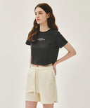 W SILVER LETTERING CROP TEE IN CHARCOAL GREY image 2
