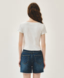 W FLOWER CROP TEE IN IVORY