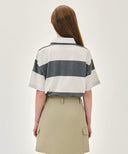 SMALL CLASSIC LOGO RUGBY STRIPE OVERSIZED COLLAR TEE IN IVORY image 7