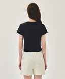 W SMALL LETTERING SLIM CROP TEE IN NAVY image 3