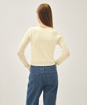 W V-NECK CROCHET KNIT CARDIGAN IN IVORY image 6