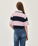 SMALL CLASSIC LOGO RUGBY STRIPE OVERSIZED COLLAR TEE IN PINK image 3