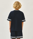 KIDS V NECK NYLON WOVEN TEE IN NAVY image 3