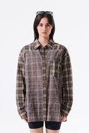 MIXED CHECK OVER FIT SHIRT IN BROWN image 13
