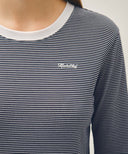 W RINGER STRIPE LONG SLEEVE TEE IN NAVY image 4