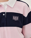 SMALL CLASSIC LOGO RUGBY STRIPE OVERSIZED COLLAR TEE IN PINK image 4