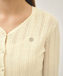 W V-NECK CROCHET KNIT CARDIGAN IN IVORY image 7