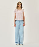 W PUFF SLEEVE LACE SHIRT IN LIGHT PINK image 5