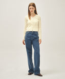 W V-NECK CROCHET KNIT CARDIGAN IN IVORY image 8