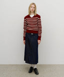 W STRIPE POLO KNIT IN BURGUNDY image 8