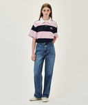 SMALL CLASSIC LOGO RUGBY STRIPE OVERSIZED COLLAR TEE IN PINK image 5