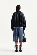 SMALL LOGO FAUX LEATHER ZIP UP JUMPER IN BLACK image 8