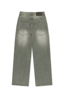 BACK LOGO WASHED DENIM PANTS IN KHAKI image 3