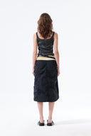 NYLON SHIRRING MIDI SKIRT IN BLACK image 8