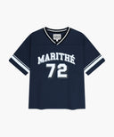 KIDS V NECK NYLON WOVEN TEE IN NAVY image 6