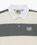 SMALL CLASSIC LOGO RUGBY STRIPE OVERSIZED COLLAR TEE IN IVORY image 12