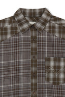MIXED CHECK OVER FIT SHIRT IN BROWN image 3