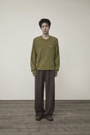 CASHMERE BLENDED ROUND KNIT PULLOVER IN OLIVE image 10