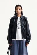 SMALL LOGO FAUX LEATHER ZIP UP JUMPER IN BLACK image 13