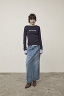 DAMAGE POINT LONG DENIM SKIRT IN BLUE image 8